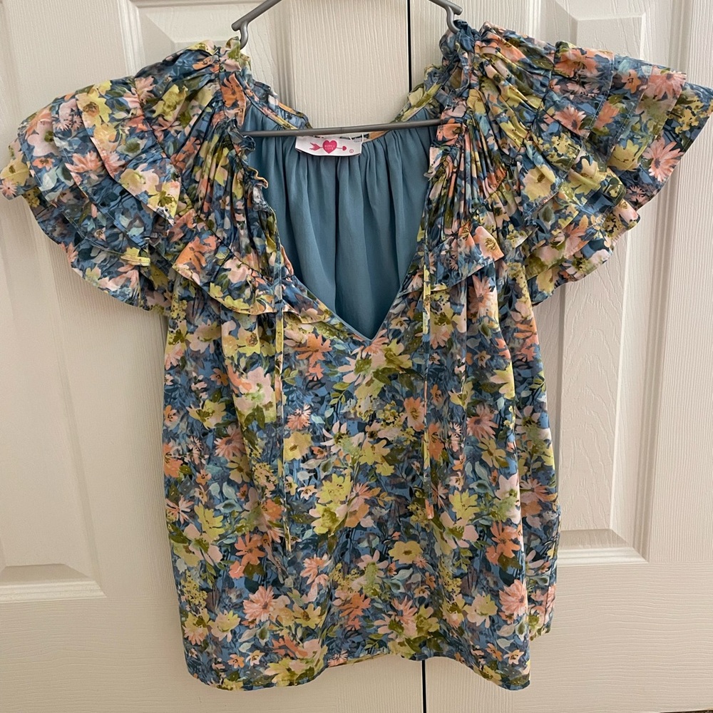 Multicolor Flower Buddy Love Puff Sleeve Shirt